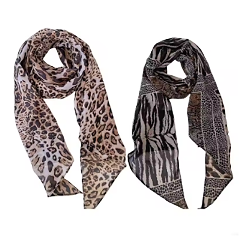 Ascot Neck Scarf - Leopard Small Long Silk Scarf Women