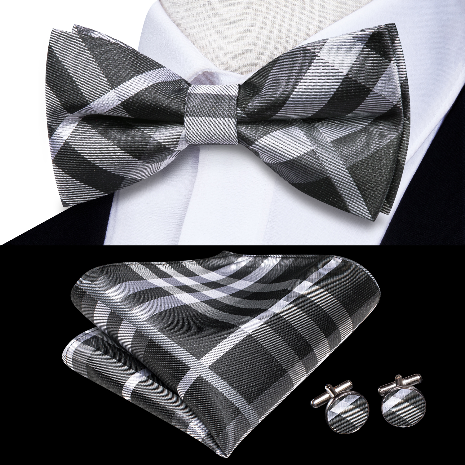Hi-Tie Grey Plaid Jacquard Pre - огляд і ціна Bow Tie Pre Tied