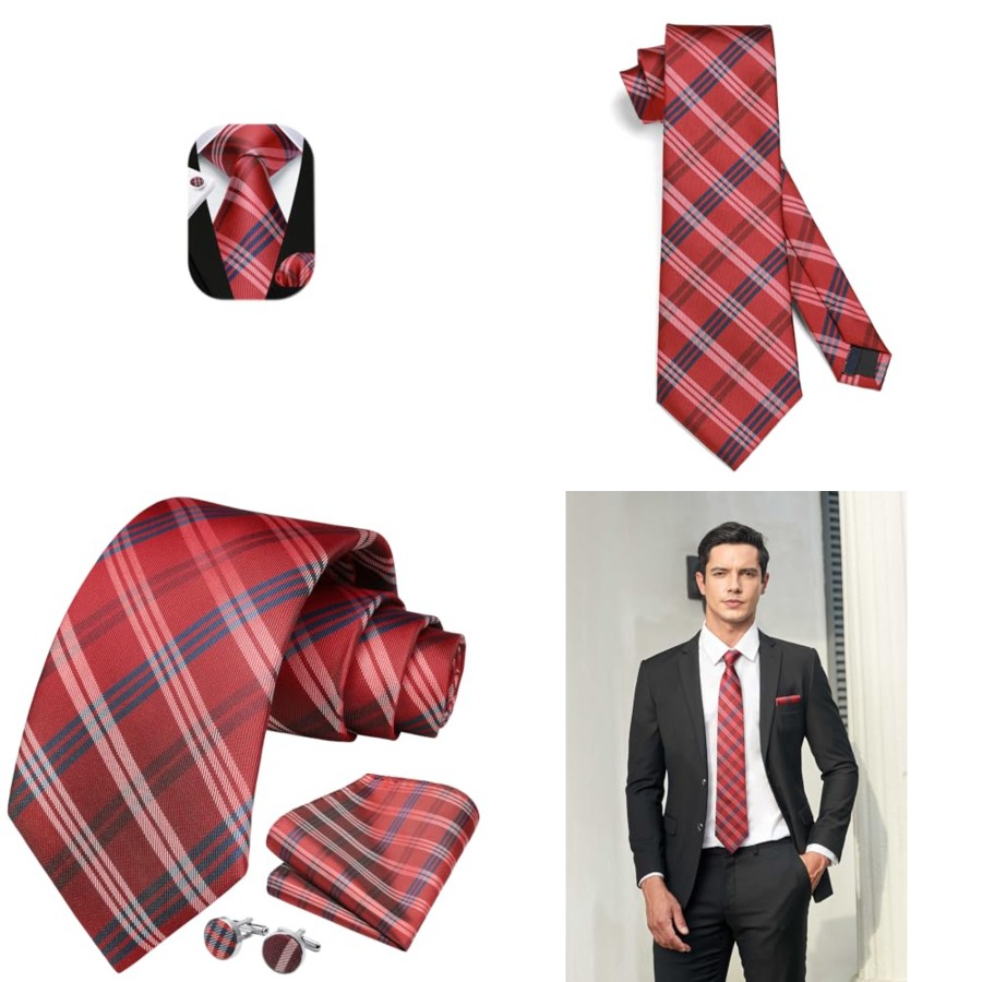 Mens Ties Set Stripe Plaid Tie - огляд і ціна Pocket Square Set