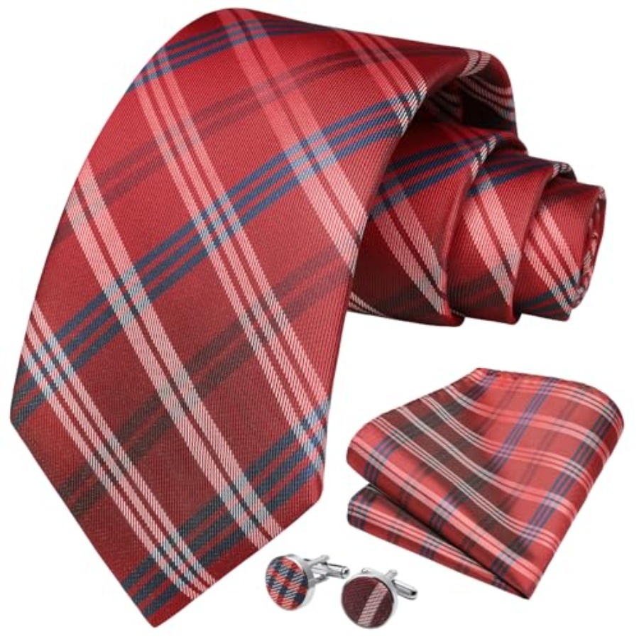 Mens Ties Set Stripe Plaid Tie - огляд і ціна Pocket Square Set