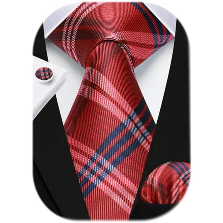 Mens Ties Set Stripe Plaid Tie - огляд і ціна Pocket Square Set