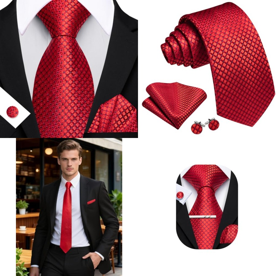 Men Plaid/Striped Ties Set Sil - огляд і ціна Pocket Square Set