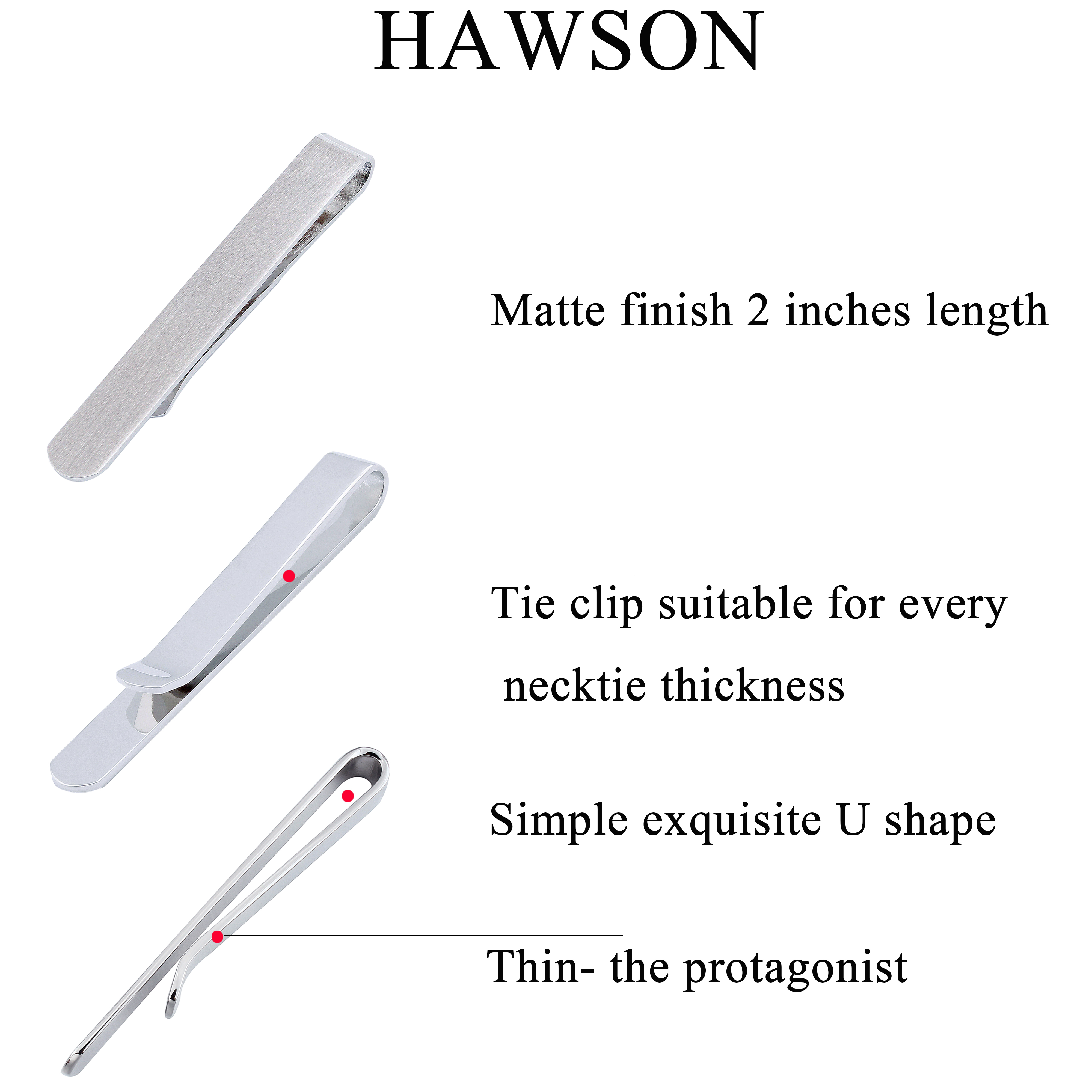 HAWSON 4pcs Skinny Tie Clip fo - огляд і ціна Tie Bar Set Gift
