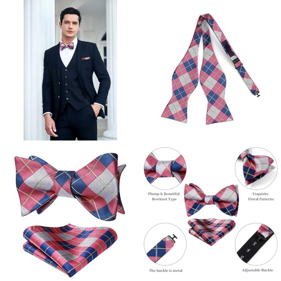 Bow Ties for Men Check Plaid S - огляд і ціна Pocket Square Set