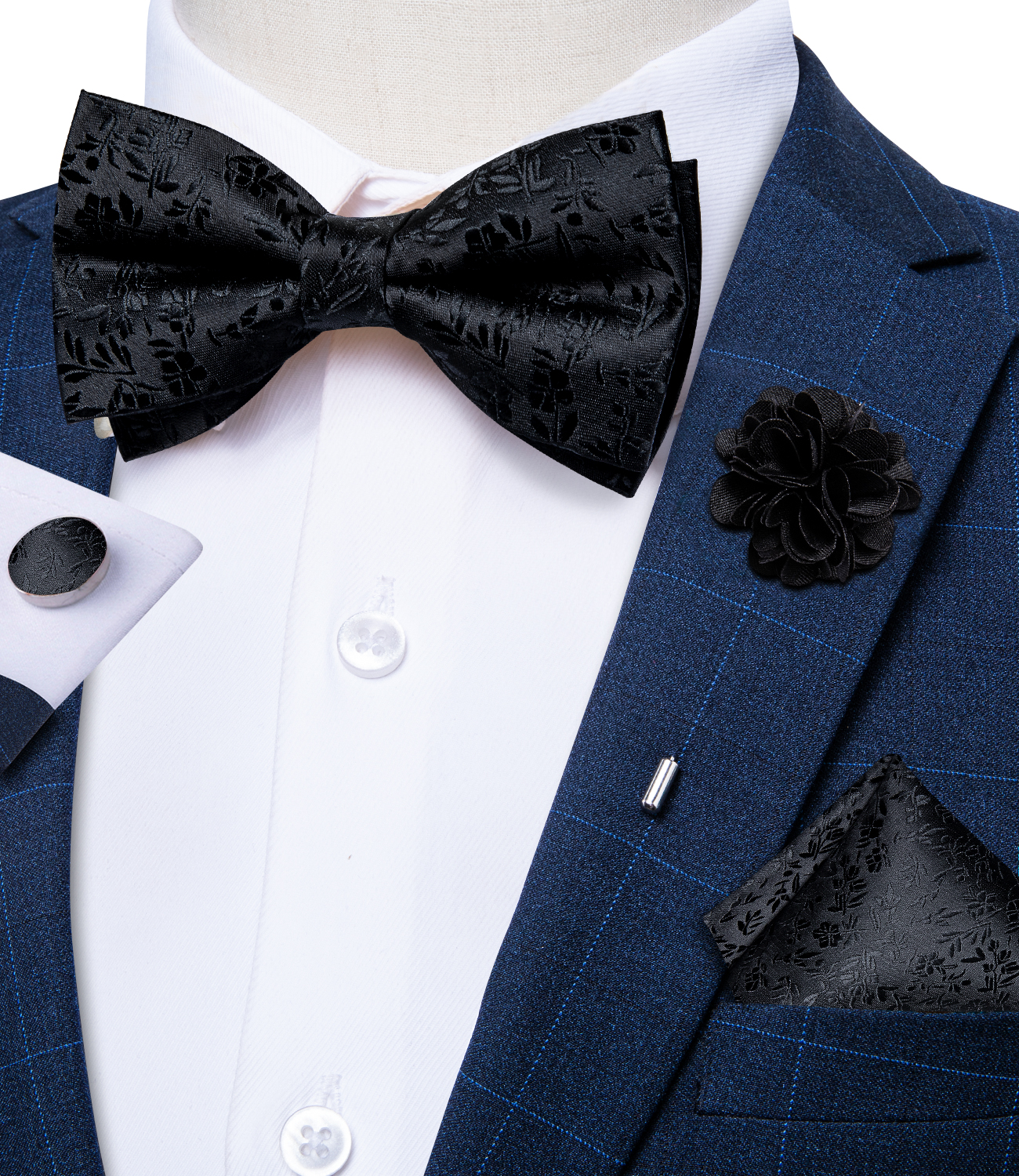 4Pcs Black Solid Floral Men's  - огляд і ціна Bow Tie Pre Tied