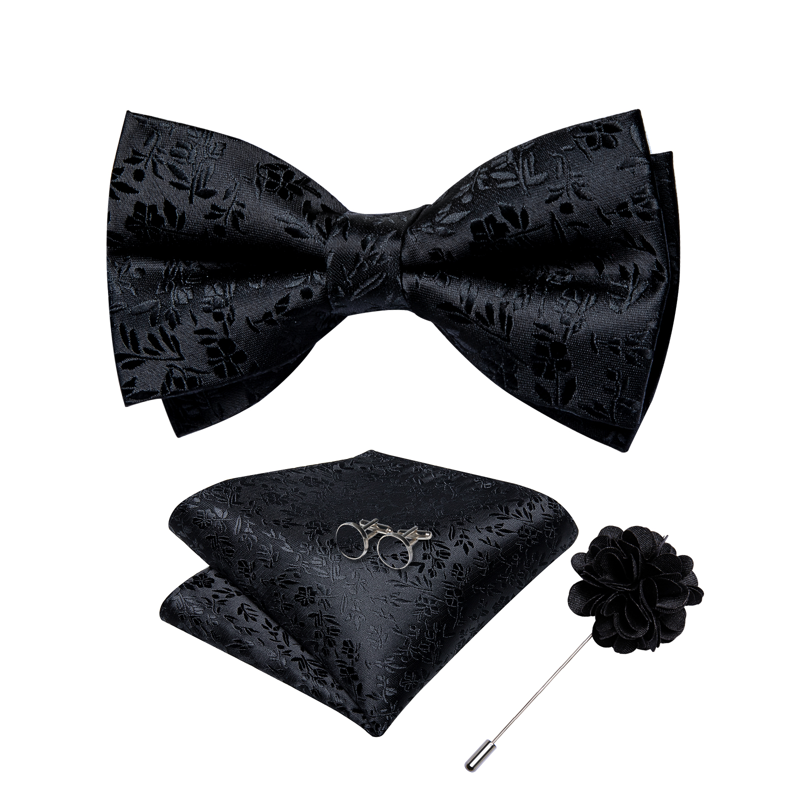 4Pcs Black Solid Floral Men's  - огляд і ціна Bow Tie Pre Tied