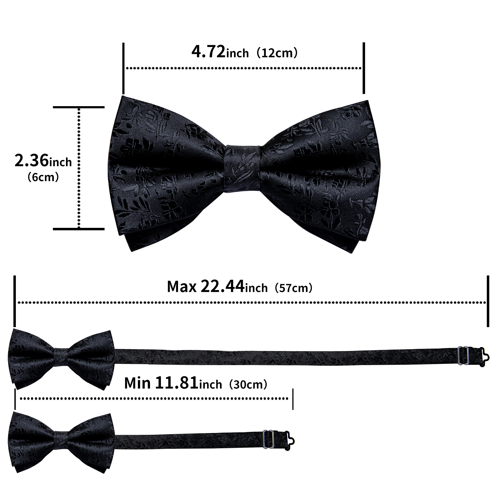 4Pcs Black Solid Floral Men's  - огляд і ціна Bow Tie Pre Tied