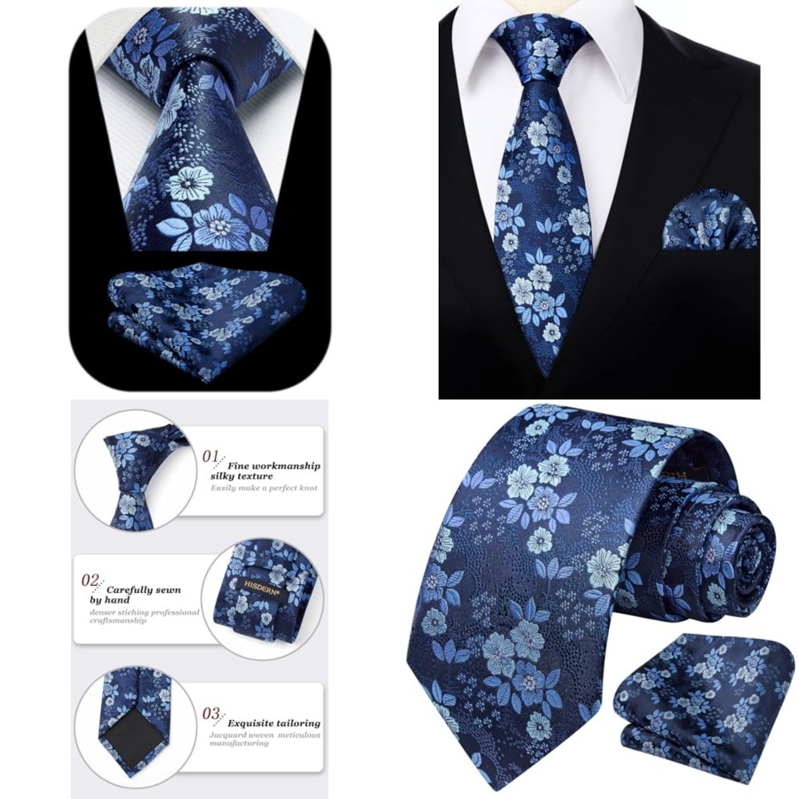 Extra Long Ties for Men Classi - огляд і ціна Pocket Square Set